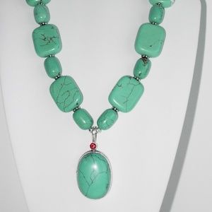 Green Howlite silver 18" necklace (#357)